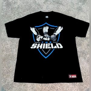 WWE WWF SHIRT TSHIRT TEE SHIELD BLACK XL